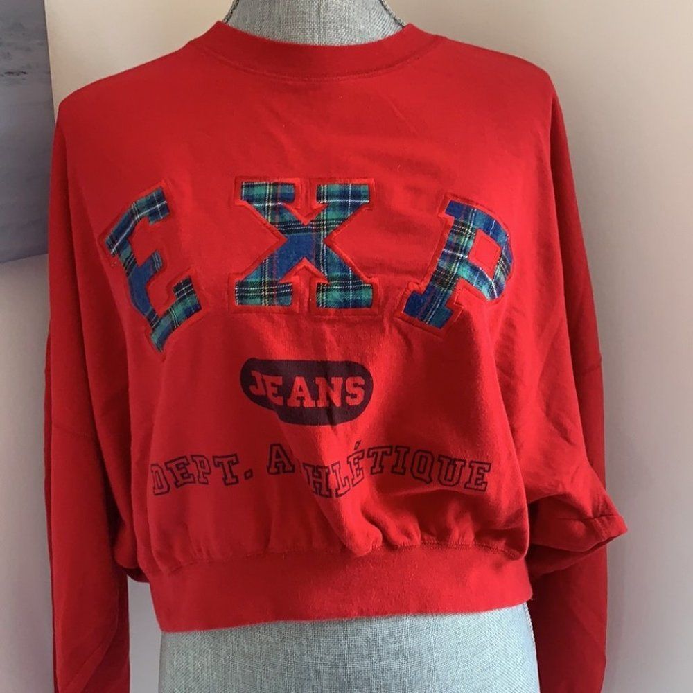 Vintage 1990s 100% cotton Express crew neck cropped red sweater